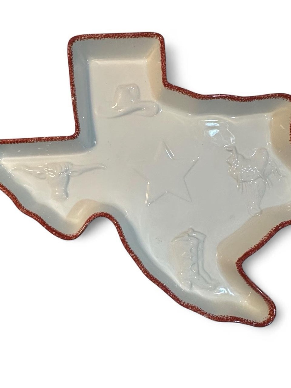 Texas-Shaped Ceramic large Serving Dish with Red Rim